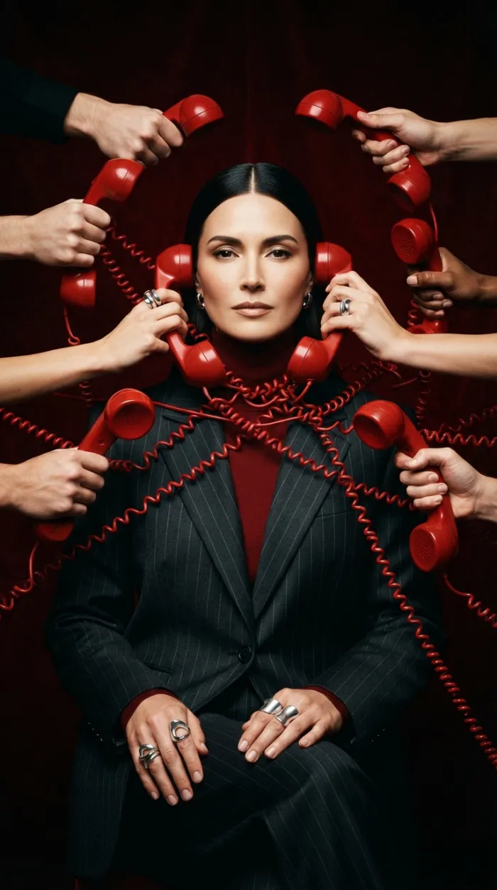 Overloaded Red Landline Receivers Conceptual Fashion