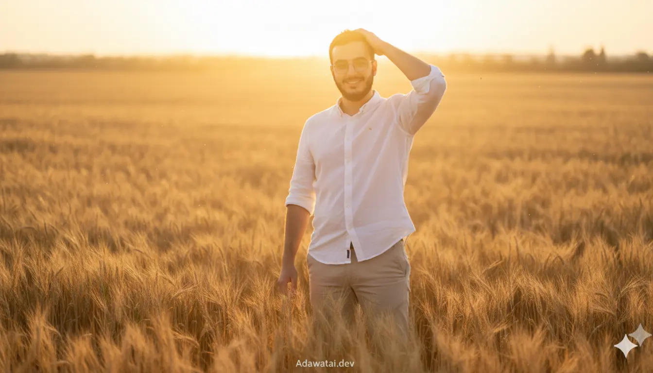 Man Wheat Field Sunset