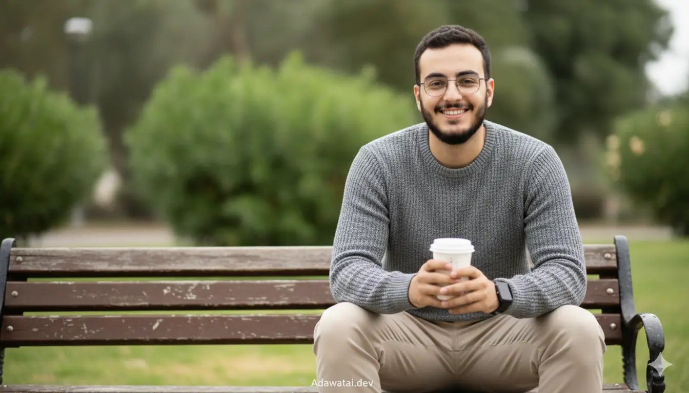 Man Park Bench Coffee Relax