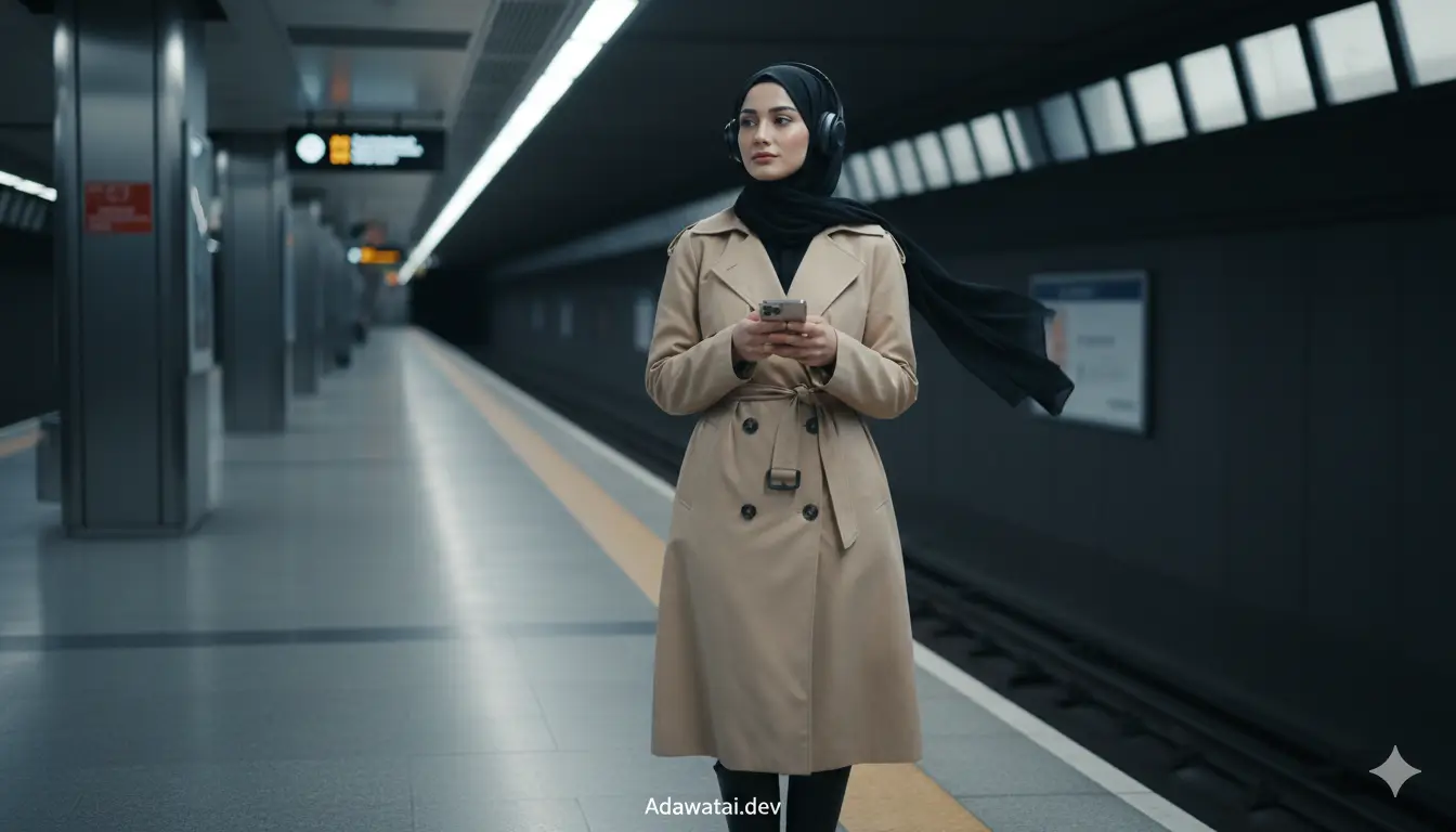 Woman Subway Station Waiting
