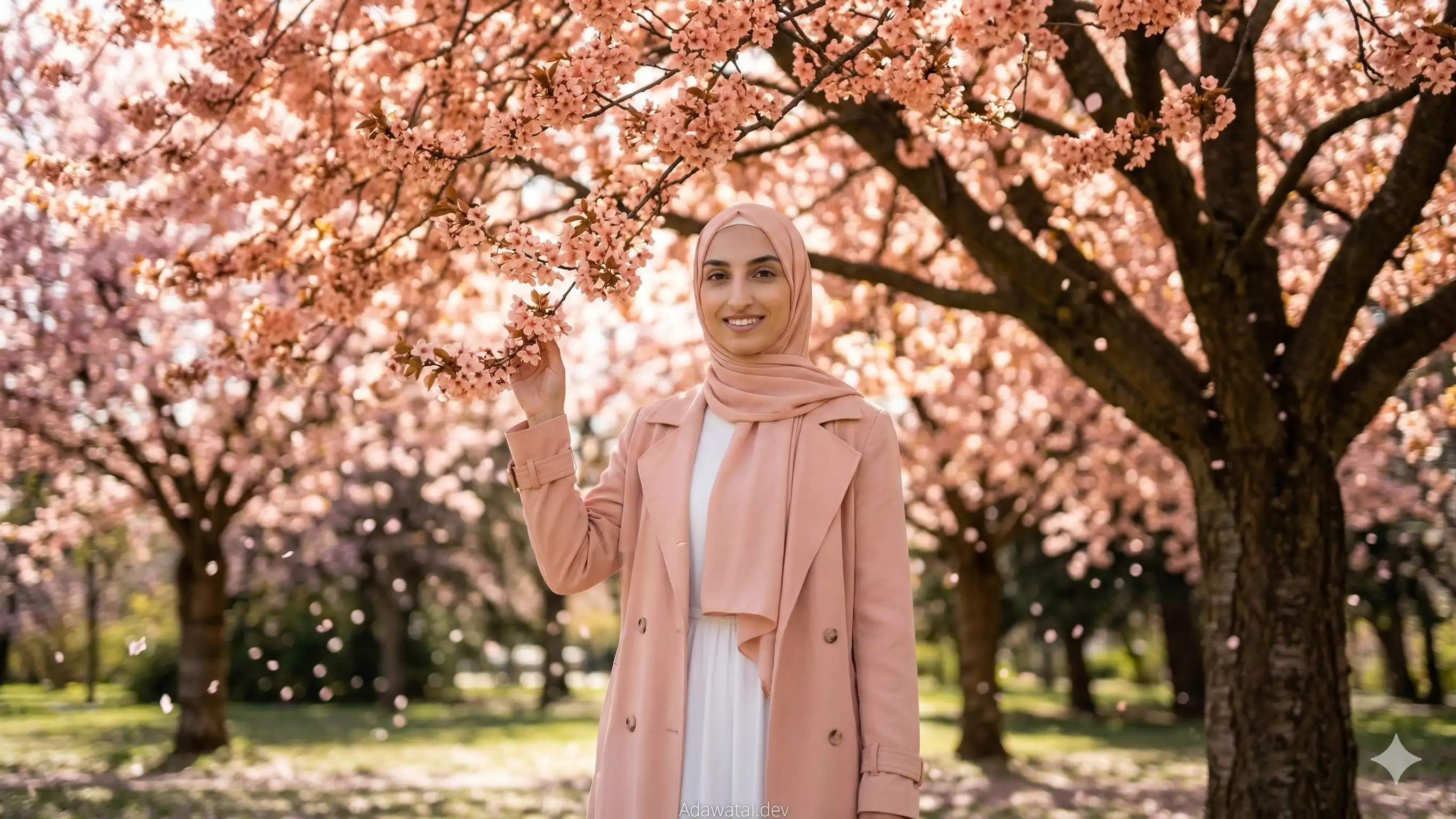 Woman Pink Peach Blossom Trench Coat