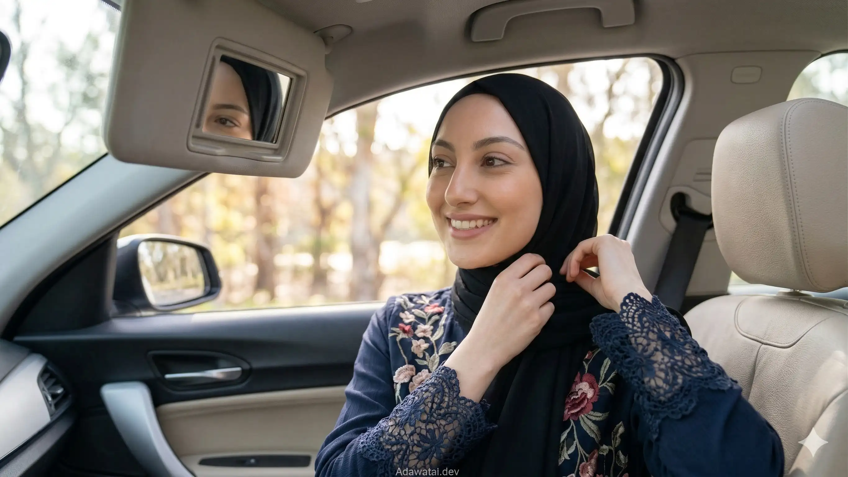 Woman Car Mirror Reflection