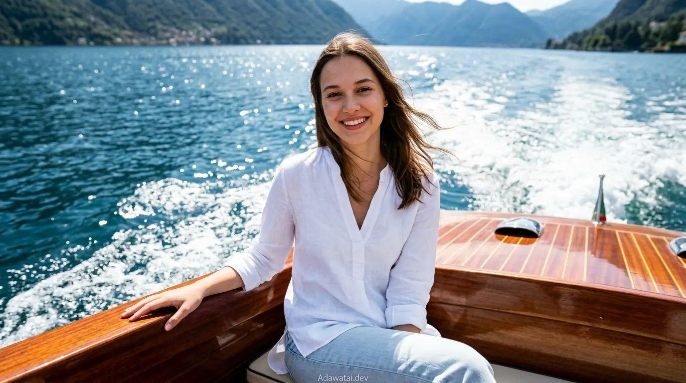 Woman Vintage Speedboat Lake