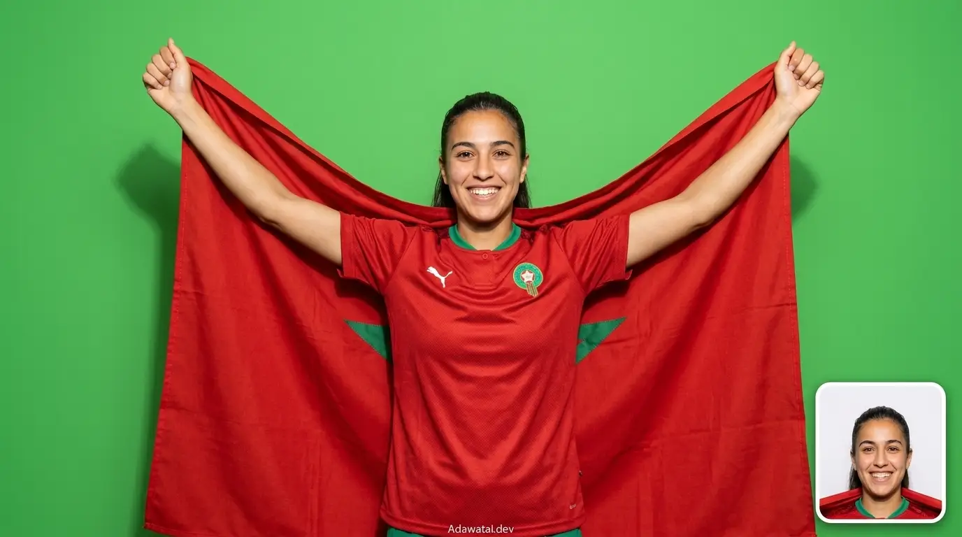 Woman Football Fan Green Backdrop