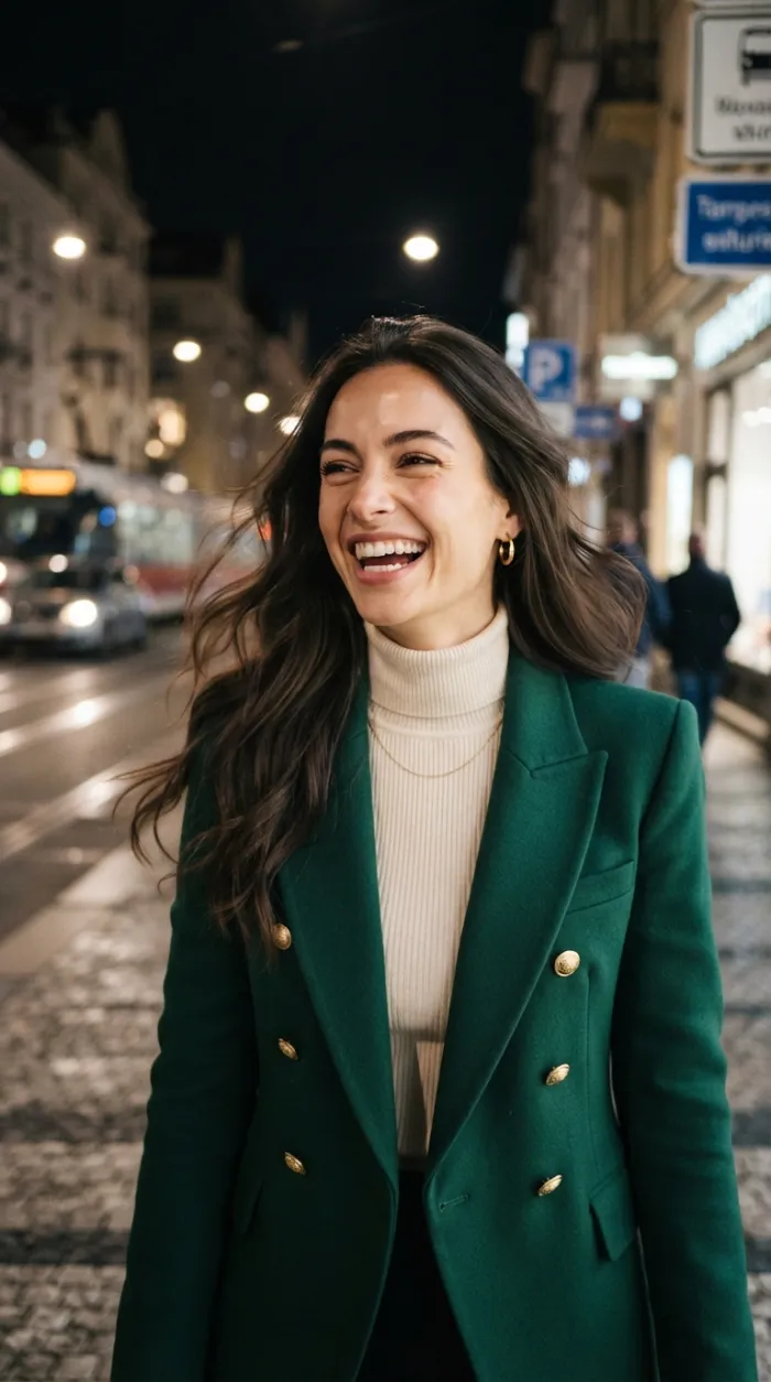 Urban Night Editorial Green Blazer Portrait